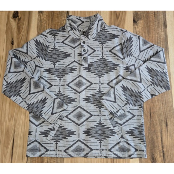 Outback Trading Company Malcolm Henley Mens Gray Size XL Quarter Snap Aztec - Picture 1 of 7
